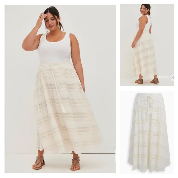 #7 Torrid 3 5 Lace Maxi Skirt Ivory NEW 22 24 28 Boho Beach Wedding Flowy